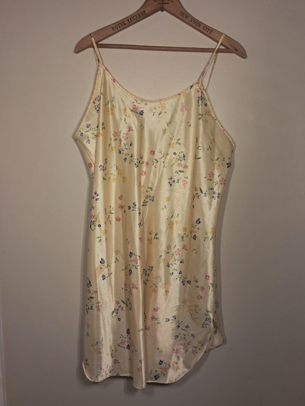Cacique Butter Yellow Silk-Feel Floral Slip Dress